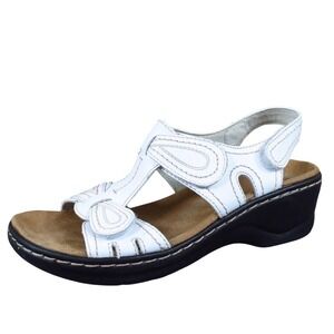 Clarks Lexi Walnut Q Women Sandal Size 7 Casual Comfort White Leather Wedge